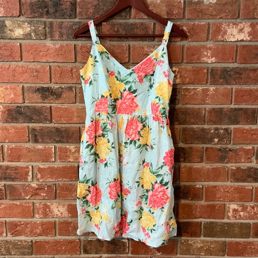 Cynthia Rowley Blue Pink Floral Linen Sun Dress
